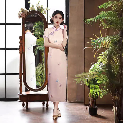 春夏新款，改良旗袍长款修身日常蝴蝶国风文艺连衣裙女装XL-24110 商品图4