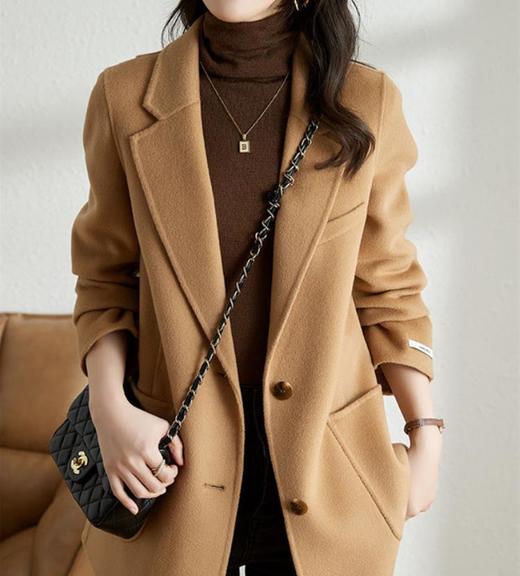 雀说 毛呢大衣女韩版秋冬高端气质双层呢宽松毛呢外套4ZF-021914 商品图2