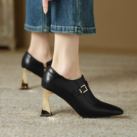 【预售5天】春季新款，性感百搭里外全真皮牛皮尖头深口高跟鞋FDME&FD8272 商品图10