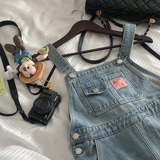 金蘑菇菇 weekend vibe甜妹/ 少女感减龄牛仔背带裤宽松直筒长裤 商品图1