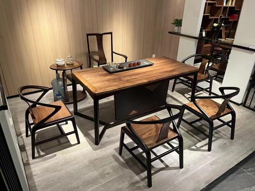 黑胡桃实木系列茶桌六件套茶桌（一桌一主人椅四副椅） 商品图0