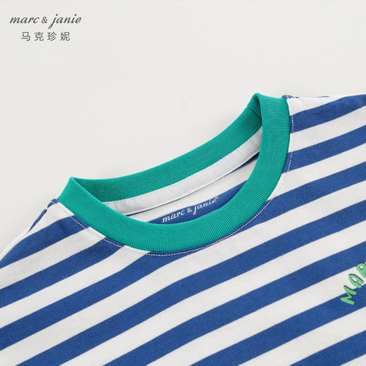 马克珍妮男童海军风地球涂鸦条纹短袖T恤儿童上衣夏装新款240802 商品图2