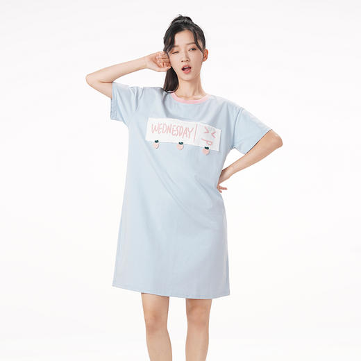 都市丽人生活家居春夏睡衣女32支CVC单面家居服薄款短袖裙女士睡裙LH46B7 商品图6