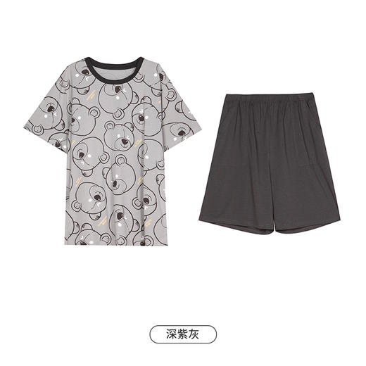 都市丽人都市锋尚舒适外出春夏睡衣男32支CVC单面家居服薄款短袖短裤男士套装FH42A6 商品图13