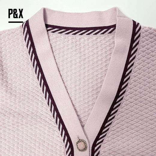 PX女装春季新款 v领针织毛衣外套开衫长袖淑女 824113731 粉色 商品图3