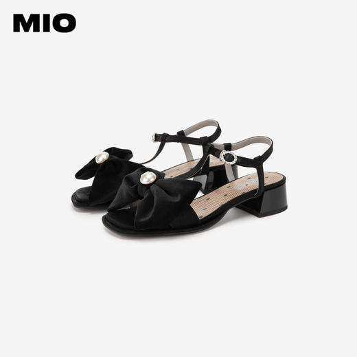 MIO米奥夏季拼色中跟凉鞋珍珠蝴蝶结俏皮通勤时装凉鞋女M243141604 商品图4