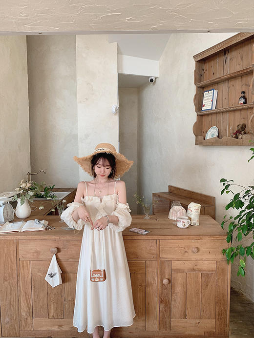 金蘑菇菇 Narcisse花洛莉爱神/ 氛围感茶歇法式露肩吊带连衣裙夏 商品图2