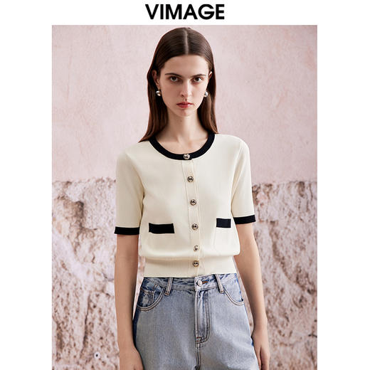 VIMAGE纬漫纪夏季新品时尚百搭撞色针织衫V2101714 商品图5