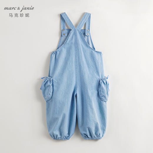 马克珍妮女童蝴蝶结大口袋牛仔背带裤儿童纯棉裤子春夏新款240628 商品图2