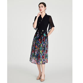 司歌印花雪纺连衣裙中式优雅中袖A891194X