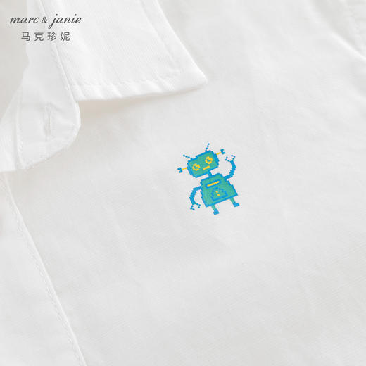 马克珍妮男童机器人棉麻短袖衬衫儿童衬衣上衣2024夏装新款240528 商品图3