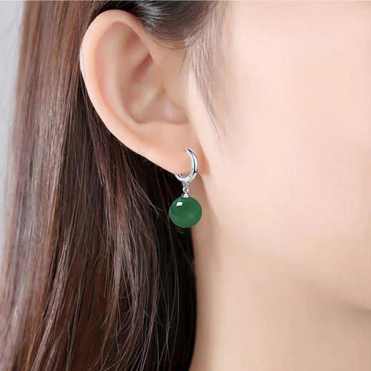 TZF-925纯银天然绿玛瑙长款耳环耳钉韩版时尚百搭耳坠 商品图2