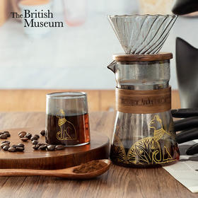 大英博物馆 盖亚·安德森猫系列 烟灰色高硼硅玻璃  一壶两杯 胡桃木手冲咖啡杯壶 套装 手提彩盒 送长辈朋友 节庆礼物