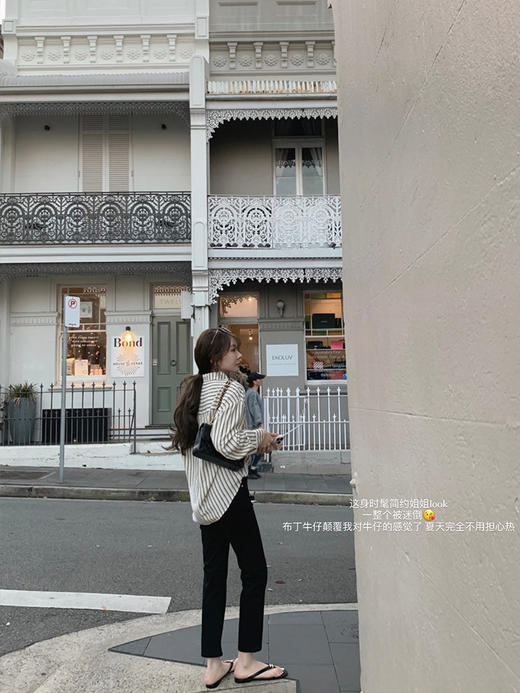 金蘑菇菇 布丁软软牛仔/ 直筒九分软薄弹力百搭牛仔裤显瘦显腿直 商品图5