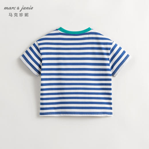 马克珍妮男童海军风地球涂鸦条纹短袖T恤儿童上衣夏装新款240802 商品图1