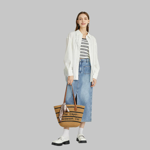 大英博物馆 盖亚安德森猫系列 草编 沙滩包 托特单肩包 驼色 送女生 生日节庆礼物 商品图3