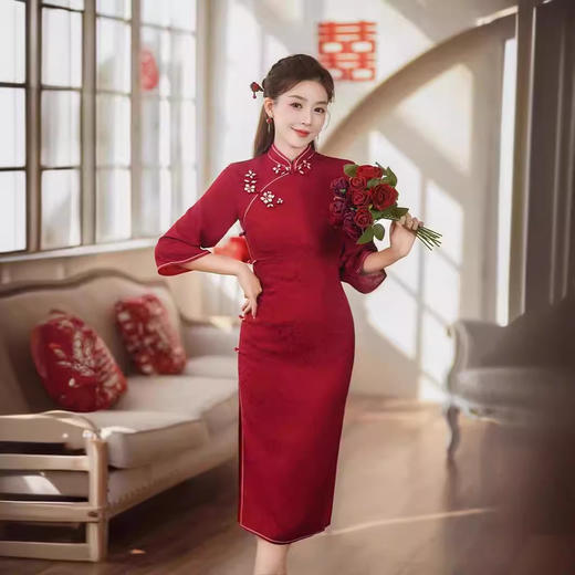 气质高端，敬酒服新娘新款中式年轻款少女订婚礼服夏季旗袍GSJ-804 商品图3