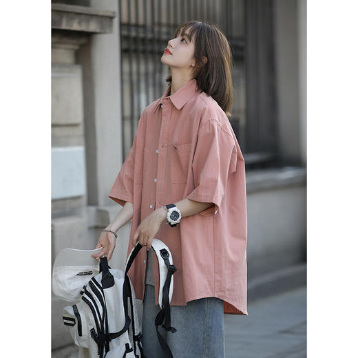 夏季【纯色工装短袖衬衫 女式潮牌潮流日系】休闲百搭 情侣装7分袖衬衣 商品图10