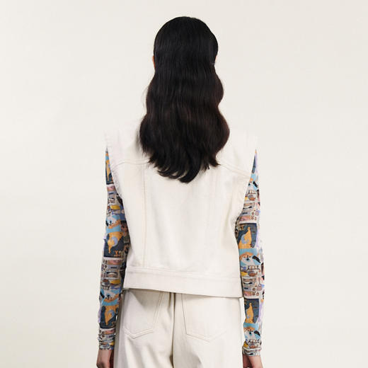 谜底短款牛仔马甲女2024春新款复古文艺绣花单排扣马夹241MM0045 商品图3