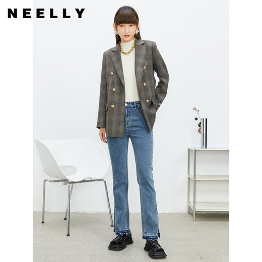 NEELLY纳俪商场同款休闲西装外套女双排扣格纹西服简约通勤外套春N22074W04422 商品图2
