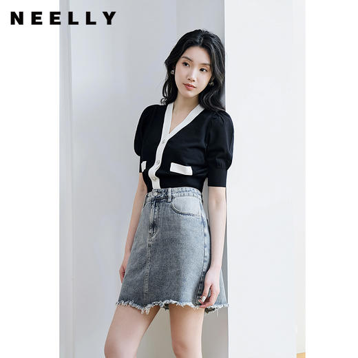 NEELLY纳俪商场同款高腰牛仔a字裙女复古显瘦气质百搭包臀半身裙N23074E07719 商品图2