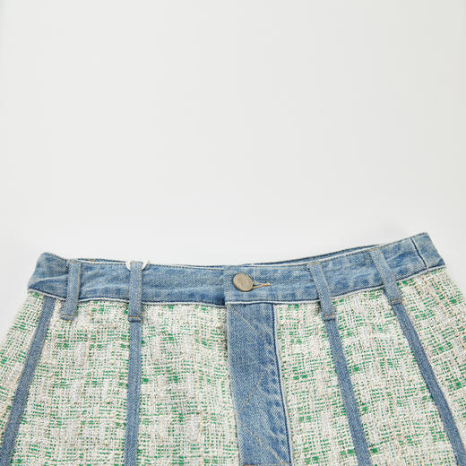 谜底牛仔半身裙2024春季新款复古高腰拼接设计感A型短裙241MB0131 商品图3