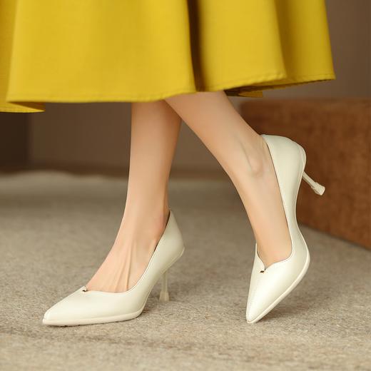 阿么手工女鞋春季新款真皮细跟7.5CM高跟鞋超软浅口舒适百搭单鞋 商品图1