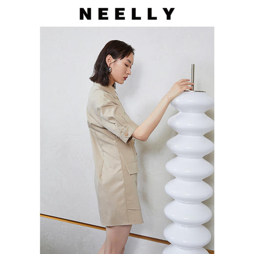 NEELLY纳俪商场同款工装风甜酷飒假两件徽章拼接口袋衬衫连衣裙N23044Q04580 商品图2