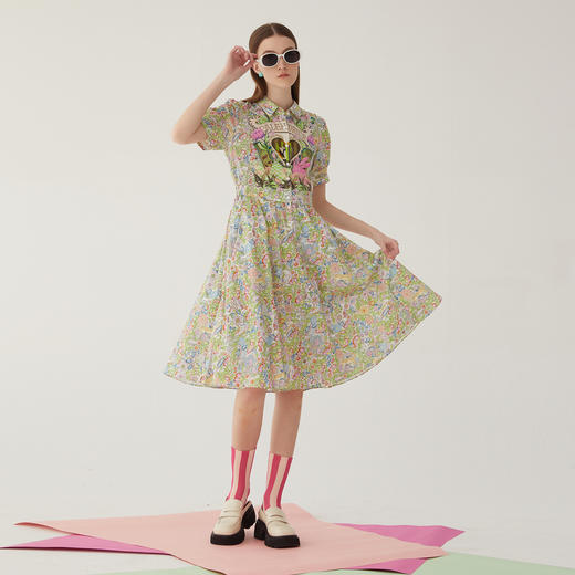谜底碎花连衣裙短袖2024夏季新款复古文艺花色收腰长裙246ML7052 商品图1