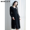 NEELLY纳俪商场同款V领系带收腰连衣裙 肌理感百搭法式垂感中长裙N23084Y02201 商品缩略图0
