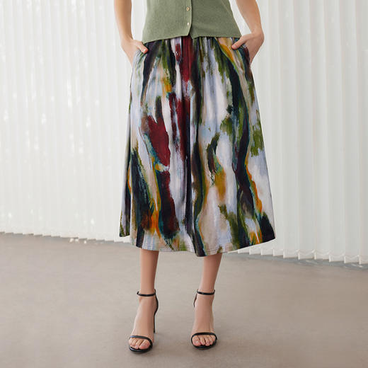 【棉质印花半裙】24年春夏新品女士印花半裙时尚中长款半身裙 商品图1