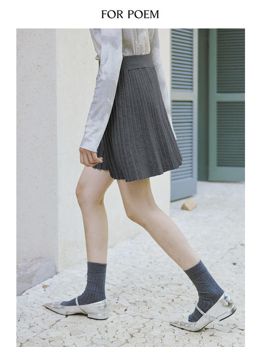 ForPoem 现货 24/SS原创设计春季羊毛金银丝针织百褶半身裙女a字短裙 商品图3