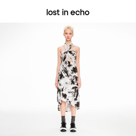 lost in echo2024春季新款设计师品牌纽结挂脖修身镂空连衣裙 商品图2