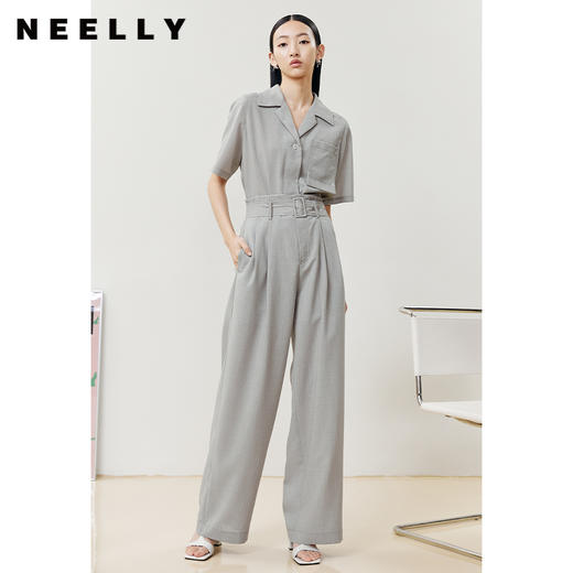 NEELLY纳俪商场同款西装休闲裤女立体打褶收腰系带阔腿直筒裤百搭N22052H01174 商品图2