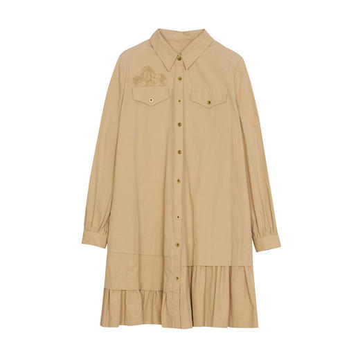 谜底A型连衣裙长袖2024春季新款时尚简约衬衫式中长裙女241ML0107 商品图4