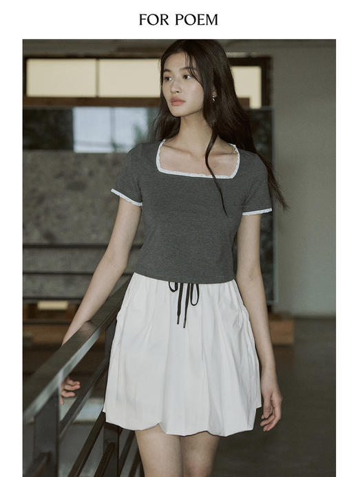 ForPoem 现货 24/SS原创设计春季新款简约百搭花边领休闲短袖T恤上衣 商品图2