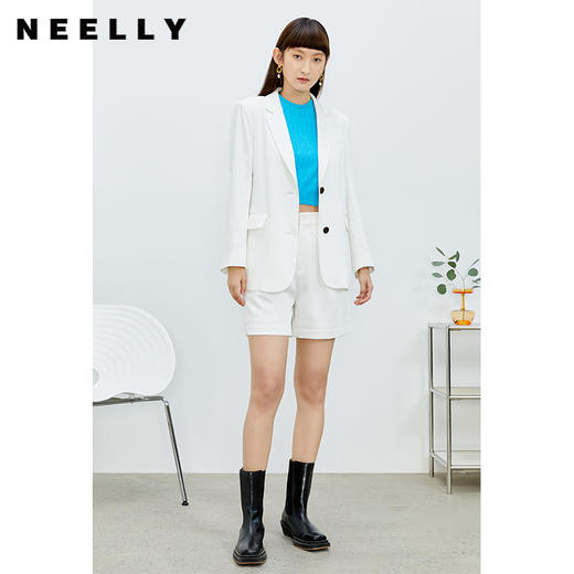 NEELLY纳俪商场同款夏新款两粒扣白色外套翻领小西装女潮N22074W04444 商品图2