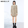 NEELLY纳俪翻驳领西装女中长款格纹复古闪钻双排扣外套百搭显瘦N22074W04415 商品缩略图2