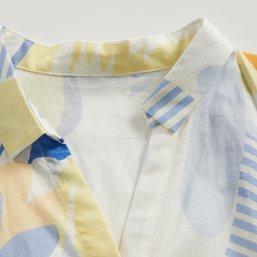 谜底复古花色V领连衣裙短袖2024夏季新款收腰长裙配腰带246ML7033 商品图3