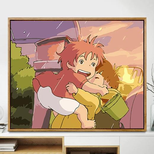 【送实木内框+颜料+画笔】卡通数字油画diy千与千寻手工填色丙烯油彩卧室装饰画 商品图1