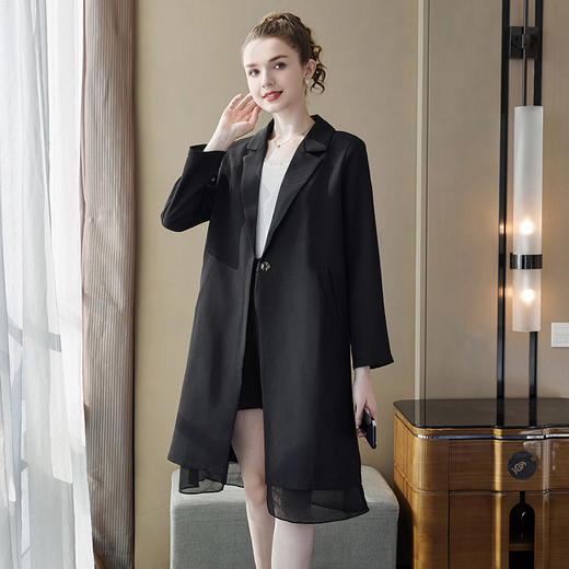 奢姿2024年秋季大码女装V领风衣胖妹妹假两件设计时尚外套9933328206 商品图1