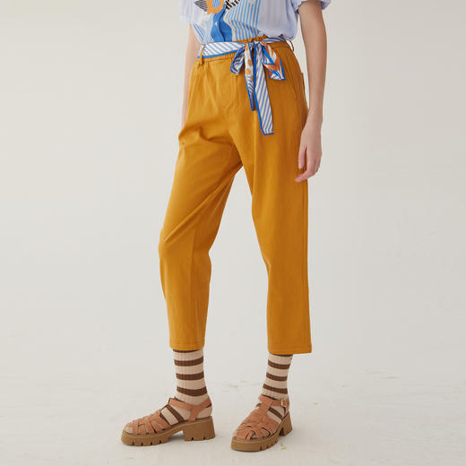 谜底直筒九分裤女2024夏季新款通勤风纯色休闲裤配腰带246MK7018 商品图1