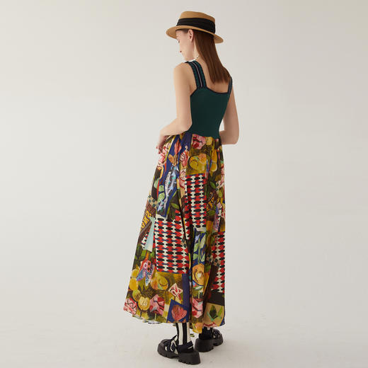 谜底毛织拼接连衣裙无袖女2024夏款沙滩裙吊带裙超长裙246ML9012 商品图2