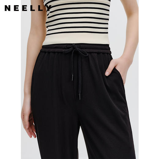 NEELLY纳俪商场同款黑色系带休闲裤女垂感百搭阔腿直筒裤简约长裤N24034H04570 商品图1