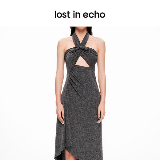 lost in echo2024春季新款设计师品牌纽结挂脖修身镂空连衣裙 商品图3