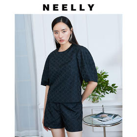 NEELLY纳俪商场同款圆领上衣+五分裤两件套盐系炸街老花暗纹套装N22074Z04401