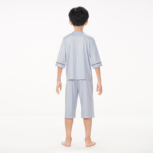 都市丽人眯雅佳生活家居春夏睡衣男女童牛奶丝抽条家居服薄款中袖七分裤童装棉质套装JH41A1 商品图3