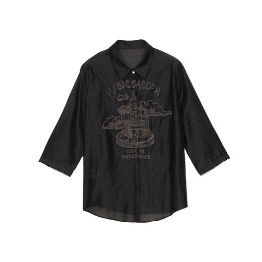 谜底2024夏季新款通勤风绣花衬衫七分袖女宽松时尚百搭246MC7010 商品图4