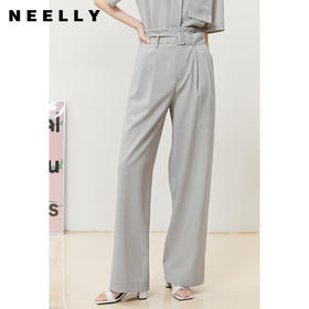 NEELLY纳俪商场同款西装休闲裤女立体打褶收腰系带阔腿直筒裤百搭N22052H01174