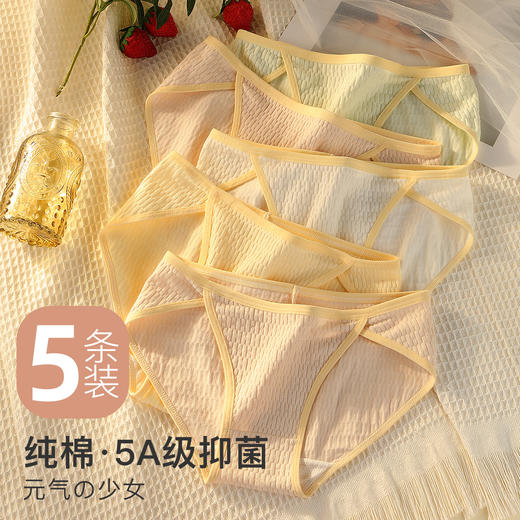 【5A级抑菌底档】元气少女高开叉棉内裤女5条装高弹舒适不勒腿2083#提花舒适内裤5条装 商品图0